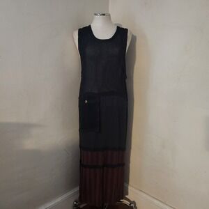 Vintage Look Womens‎ Knit Maxi Dress Black Burgundy Striped Sheer Size 0